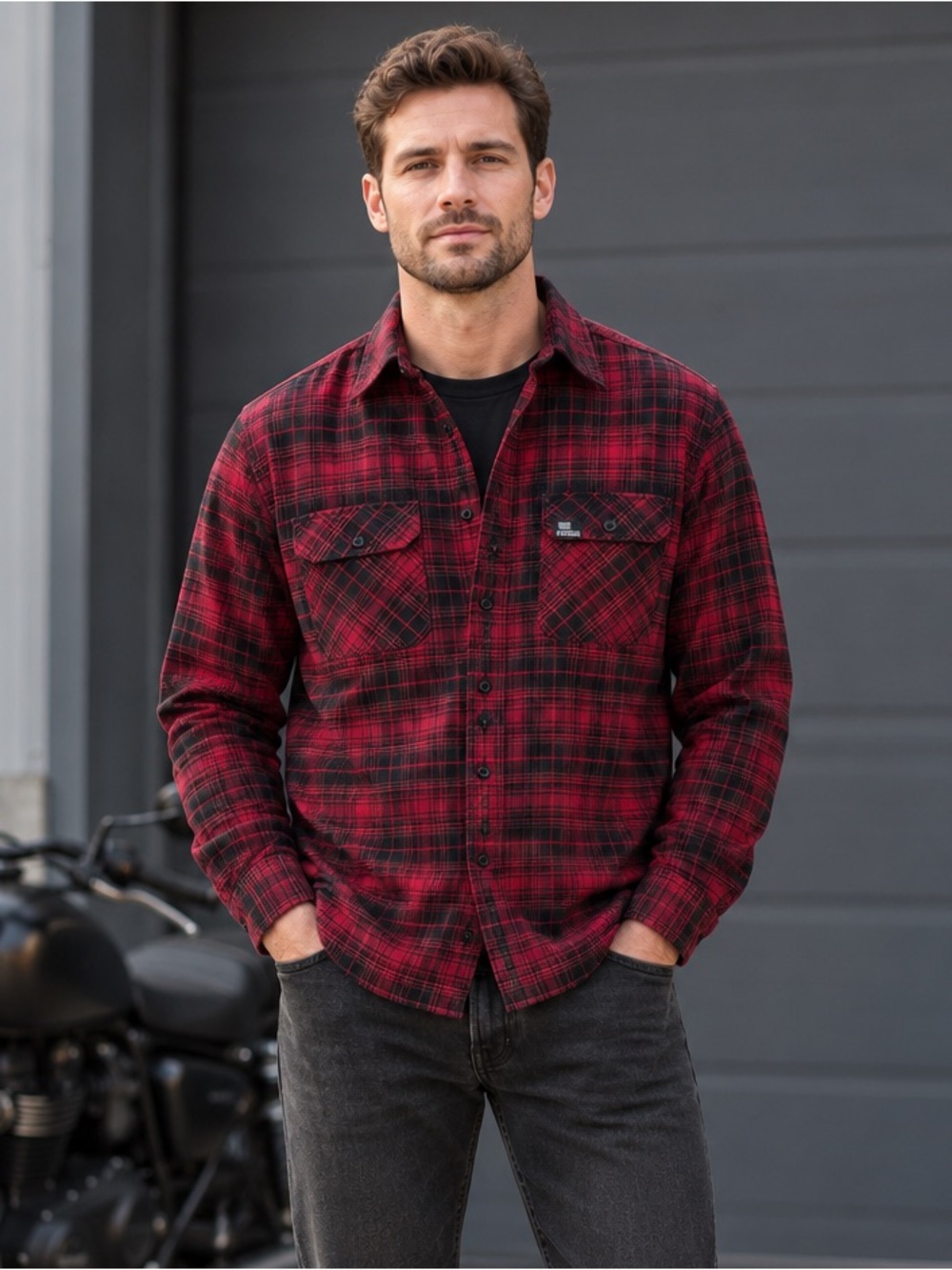 I Ride Sideways‎ Red Black Plaid Cotton Flannel Shirt Riding Gear Motorcycle M
